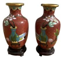 (2) Miniature Cloisonné Vases With Pedestals