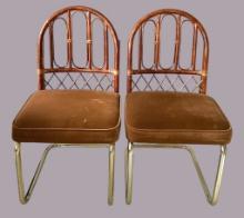 (2) Late Mid Century Rattan and Brass Cantilever