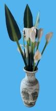 18.5” Tall Asian Porcelain Vase With Wooden
