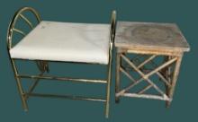Brass and Vinyl Bench - 19 3/4” x 15”, 22” H and