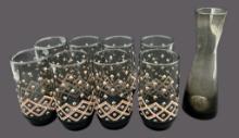 (6) Vintage Smokey Glass Drinking Glass and (1) 7