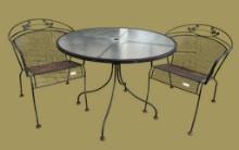 1960s Vintage Wrought Iron Patio Table and (2)