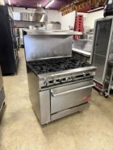 DCS 6 Burner Gas Range W/Convection Oven Below & Overshelf