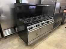 Wolf 10 Burner Gas Range w/2 Ovens Below & Overshelf