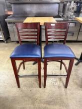 Niuline Distribution Inc. Wooden Bar Height Cushioned Blue Dining Chairs