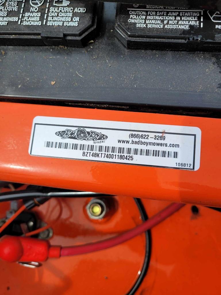 BAD BOY MODEL 725 ZT ELTIE NON ROPS ZERO TURN MOWER W/ 48" DECK