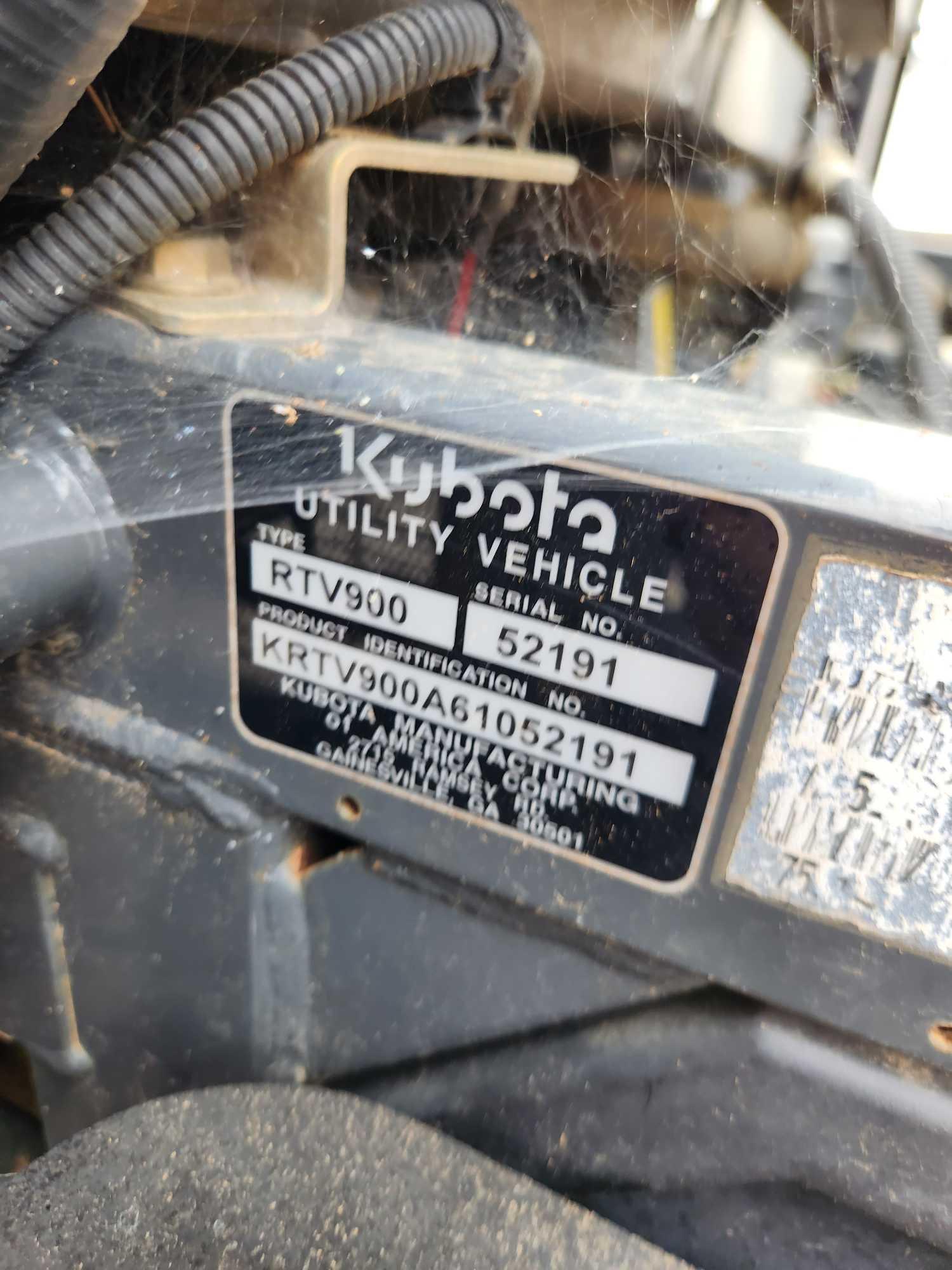 KUBOTA MODEL RTV900 4WD, DIESEL, POWER STEERING, UTILITY VEHICLE W/ GRILL GUARD, WINDSHIELD, CANOPY,