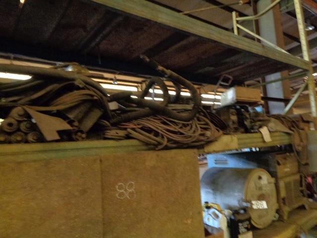 (5 Sections) Pallet Racking, with parts (wire rope slings, trolleys, wire r
