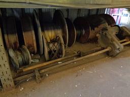 (5 Sections) Pallet Racking, with parts (wire rope slings, trolleys, wire r