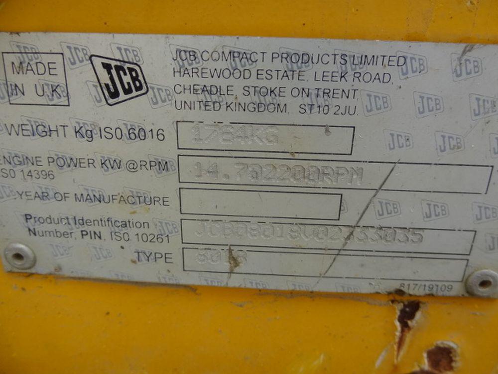 2015 JCB Model 8018CTS Mini Hydraulic Excavator, s/n 2333035, powered by Pe