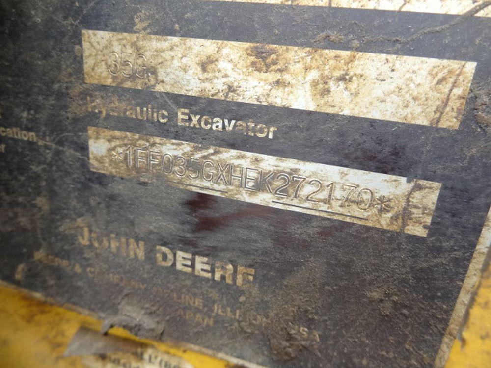 2014 JOHN DEERE Model 35G Mini Hydraulic Excavator, s/n 272170, powered by