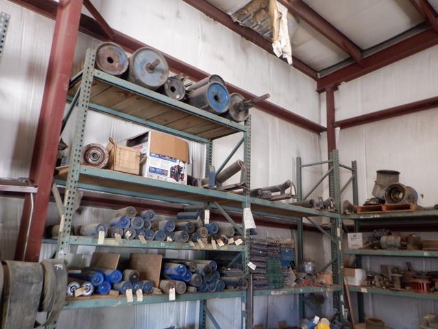 (4 Sections) Pallet Racking and Contents Including: Head and Tail Pulleys,