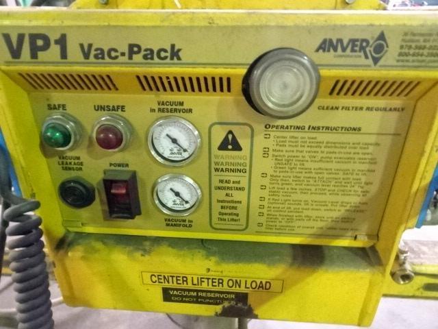 2002 ANVER Model VP1, 1,500 lb Vacuum Lifter, s/n 200637-5, with VP1 Vac-Pack vacuum generator, (6)