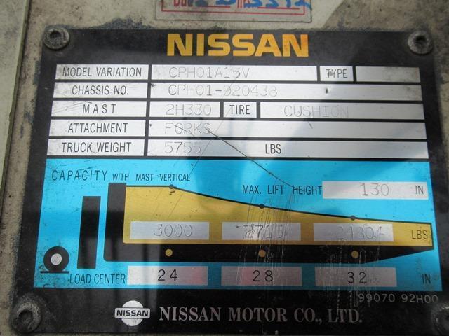 1990 NISSAN Model CPH01A15V, 3,000 lb Solid Tired Forklift, s/n CPH01-920438, powered by 4 cylinder