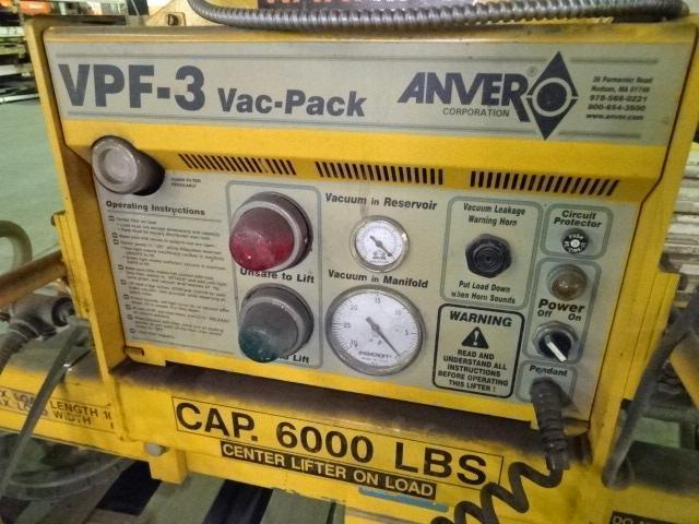 1999 ANVER 6,000 lb Vacuum Lifter, s/n 997598, 110 volt, single phase, equipped with VPF-3 Vac-Pack