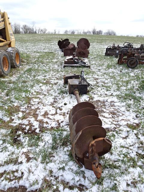 LOWE Model 1650E Hydraulic Auger Attachment, s/n 5725572, with 6", 12", 18", 24", 36", 24" tapered,