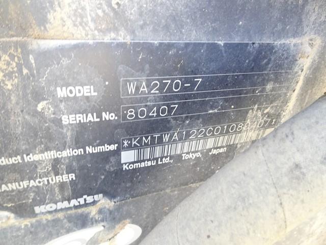 2014 KOMATSU Model WA270-7 Rubber Tired Loader, s/n 80407, powered by Komatsu diesel engine and