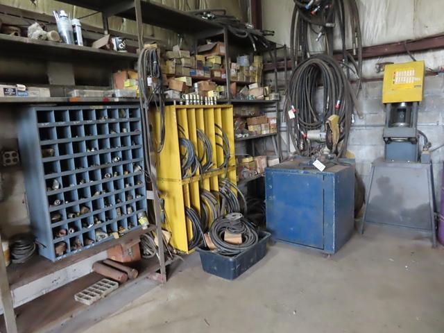 PARKER 836C0S20 Hydraulic Hose Machine, with chop saw, dies, hoses, and fittings (McKeesport)