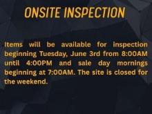 Items will be available for inspection beginning Tuesday, June 3rd from 8:00AM until 4:00PM and sale
