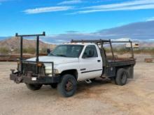 2000 DODGE Model 3500, 4x4 Flatbed Truck, VIN# 3B6MF3663YM228696, powered by Cummins turbo diesel