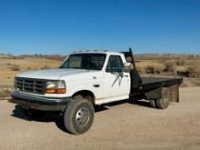 1993 FORD Model F350XL, 4x4 Flatbed Truck, VIN# 2FDKF38M5PCB35571, powered by gas engine and 5 speed
