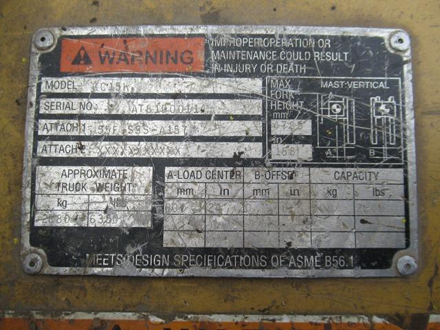 CATERPILLAR Model GC15K, 2,000 lb. Solid Tired Forklift, s/n AT81D00114, powered by LP gas engine