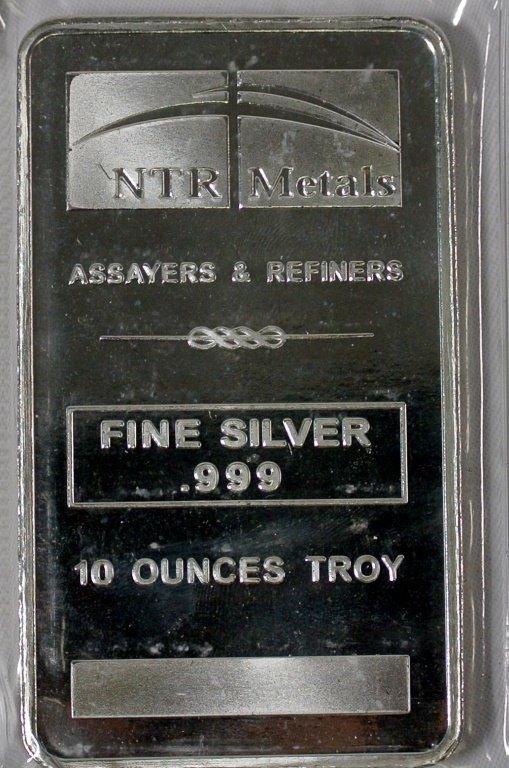 10 troy ounce silver bars The beautifully made 10 oz NTR Metals silver bar displays the NTR Metals l