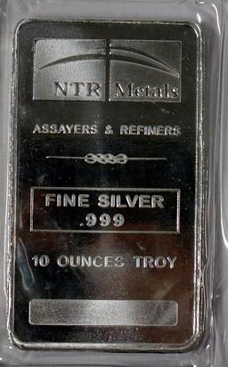 10 troy ounce silver bars The beautifully made 10 oz NTR Metals silver bar displays the NTR Metals l