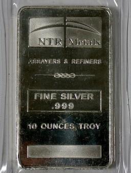 10 troy ounce silver bars The beautifully made 10 oz NTR Metals silver bar displays the NTR Metals l