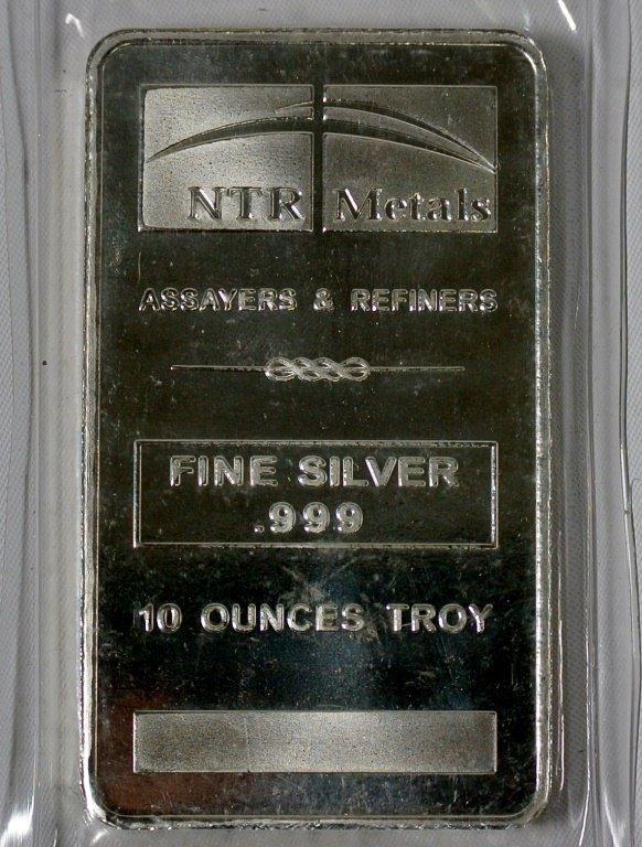 10 troy ounce silver bars The beautifully made 10 oz NTR Metals silver bar displays the NTR Metals l