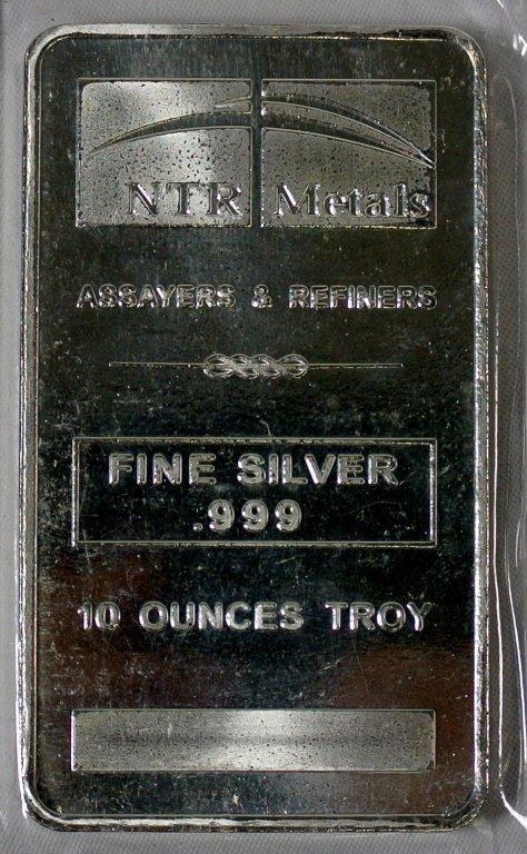 10 troy ounce silver bars The beautifully made 10 oz NTR Metals silver bar displays the NTR Metals l
