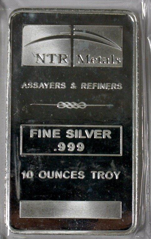 10 troy ounce silver bars The beautifully made 10 oz NTR Metals silver bar displays the NTR Metals l
