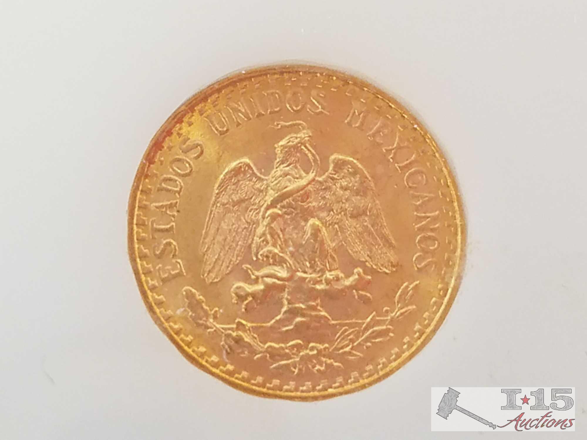Mexico gold coins - 1955 5 pesos coin, 1945 2.5 pesos coin, 1945 2 pesos coin