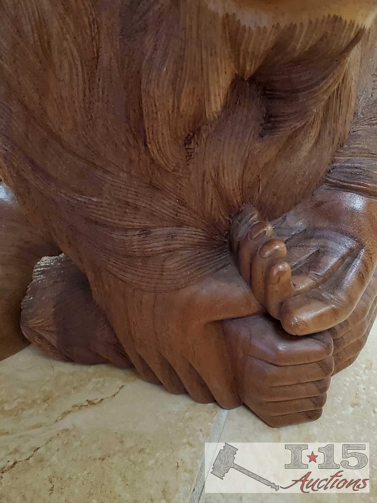 Three Hand Carved Wooden Ape Statues