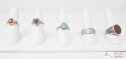 5 Assorted Rings Mostly Sterling Silver, 24g