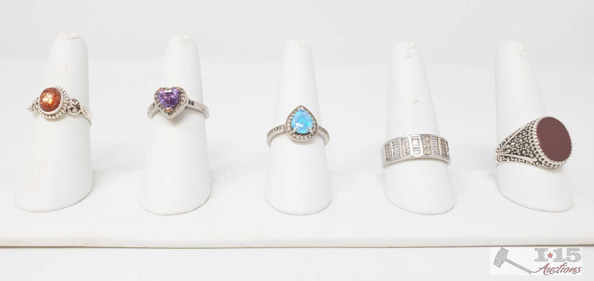 5 Assorted Rings Mostly Sterling Silver, 24g