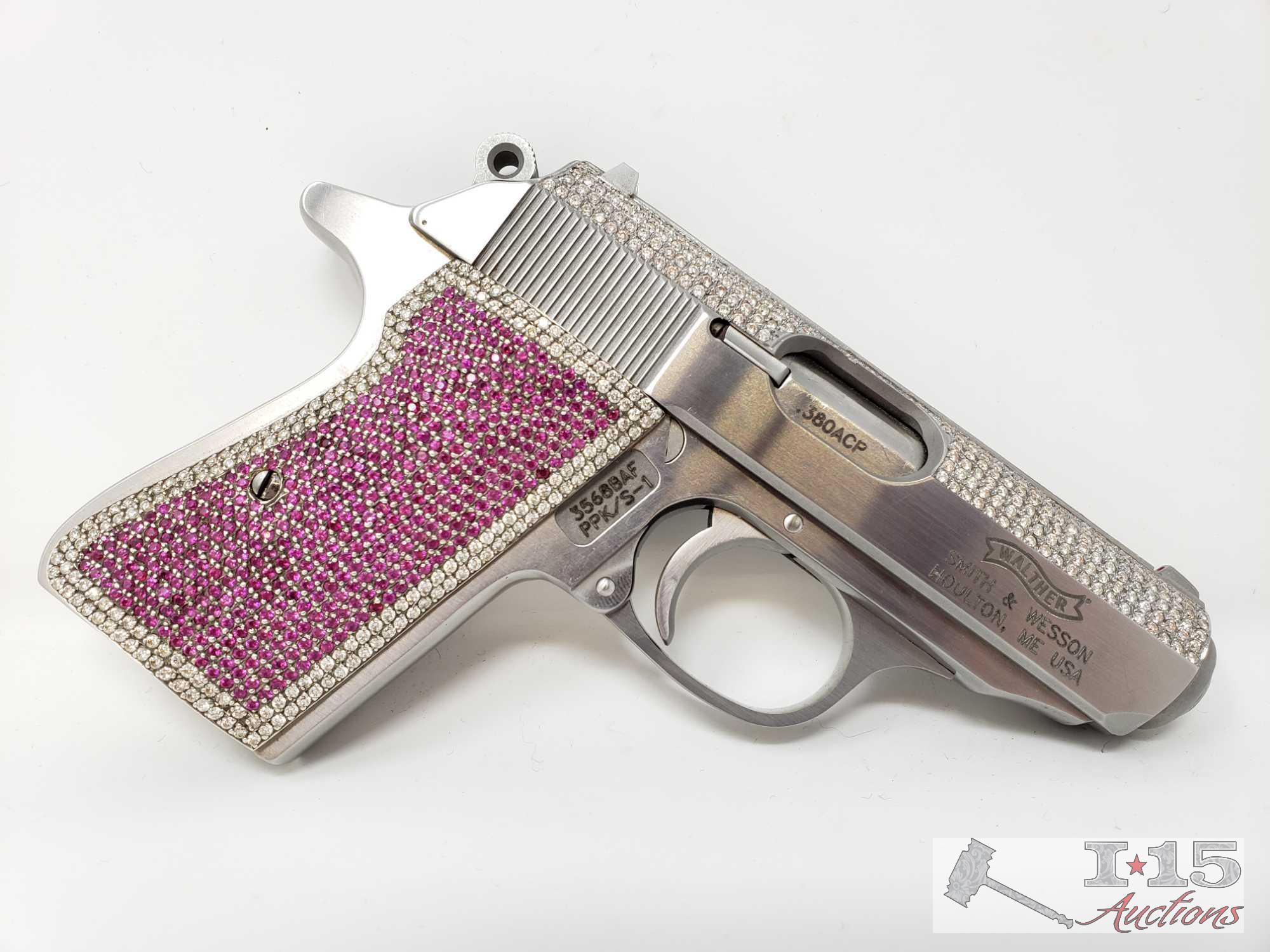 Carl Walther 9mm Gun Encrusted in 900 Diamonds and Rubies! Ca Transfer Available! Watch Video