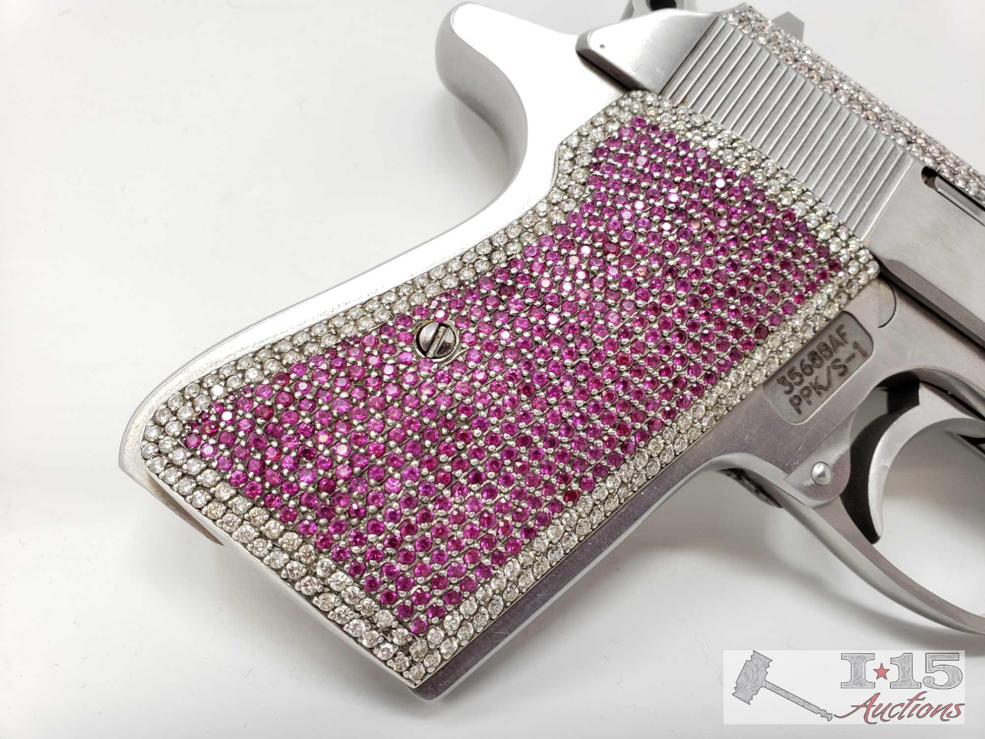 Carl Walther 9mm Gun Encrusted in 900 Diamonds and Rubies! Ca Transfer Available! Watch Video