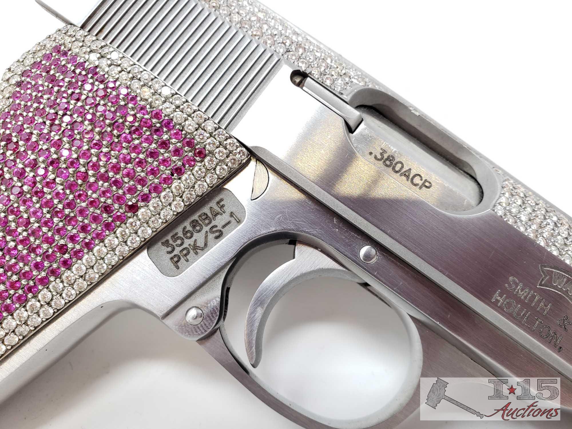 Carl Walther 9mm Gun Encrusted in 900 Diamonds and Rubies! Ca Transfer Available! Watch Video