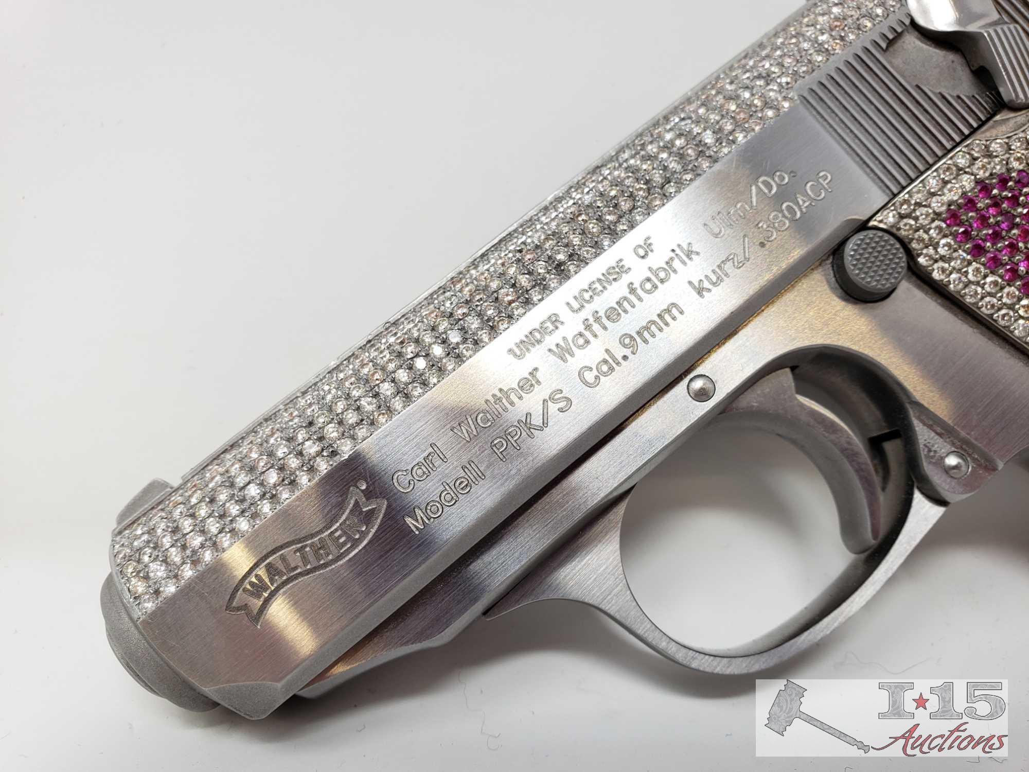 Carl Walther 9mm Gun Encrusted in 900 Diamonds and Rubies! Ca Transfer Available! Watch Video