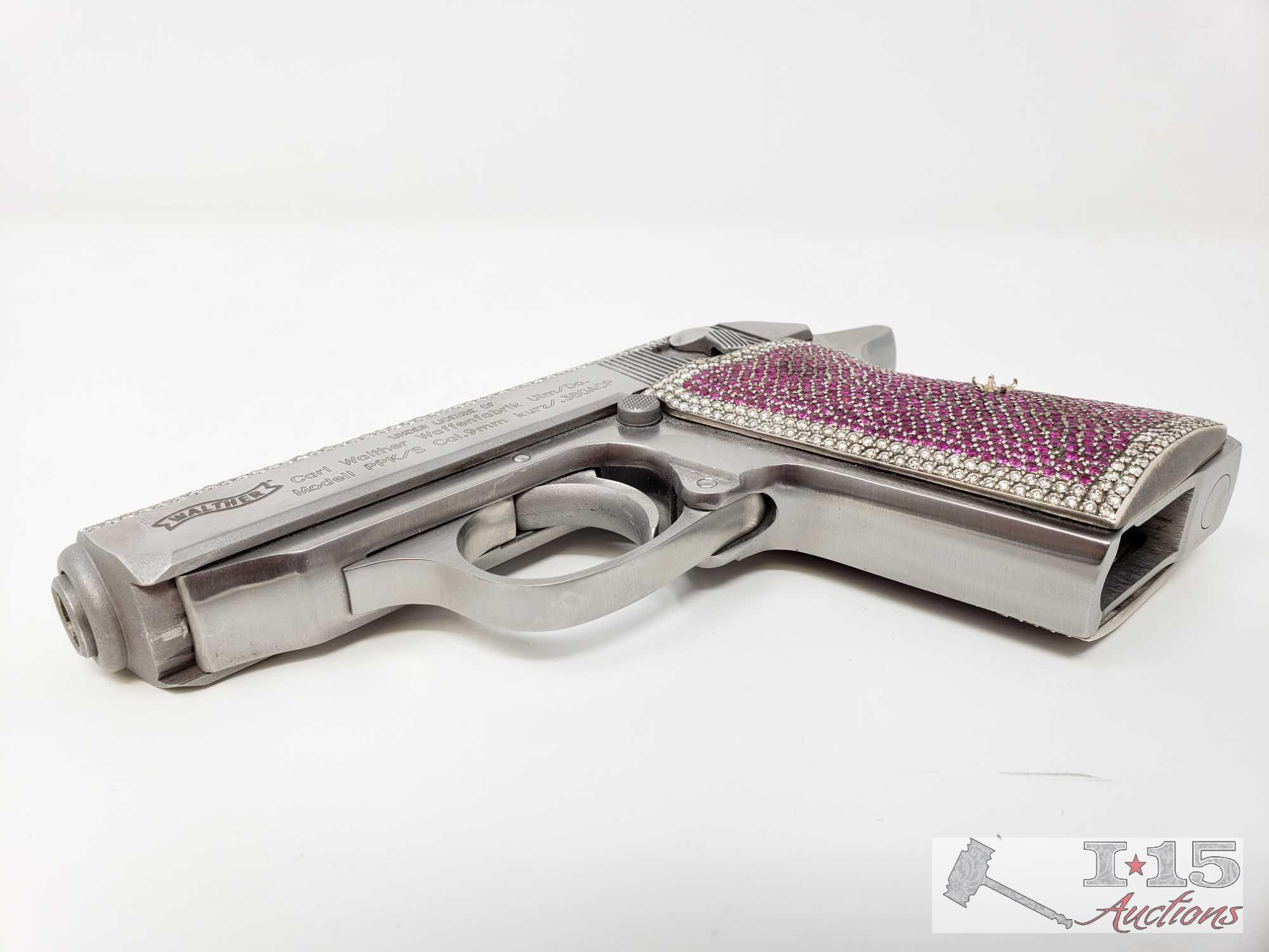 Carl Walther 9mm Gun Encrusted in 900 Diamonds and Rubies! Ca Transfer Available! Watch Video