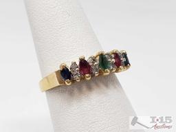 Two 14k Gold Rings with Accent Diamonds and Multi Gemstones 6.8g
