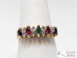 Two 14k Gold Rings with Accent Diamonds and Multi Gemstones 6.8g