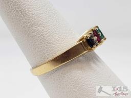 Two 14k Gold Rings with Accent Diamonds and Multi Gemstones 6.8g