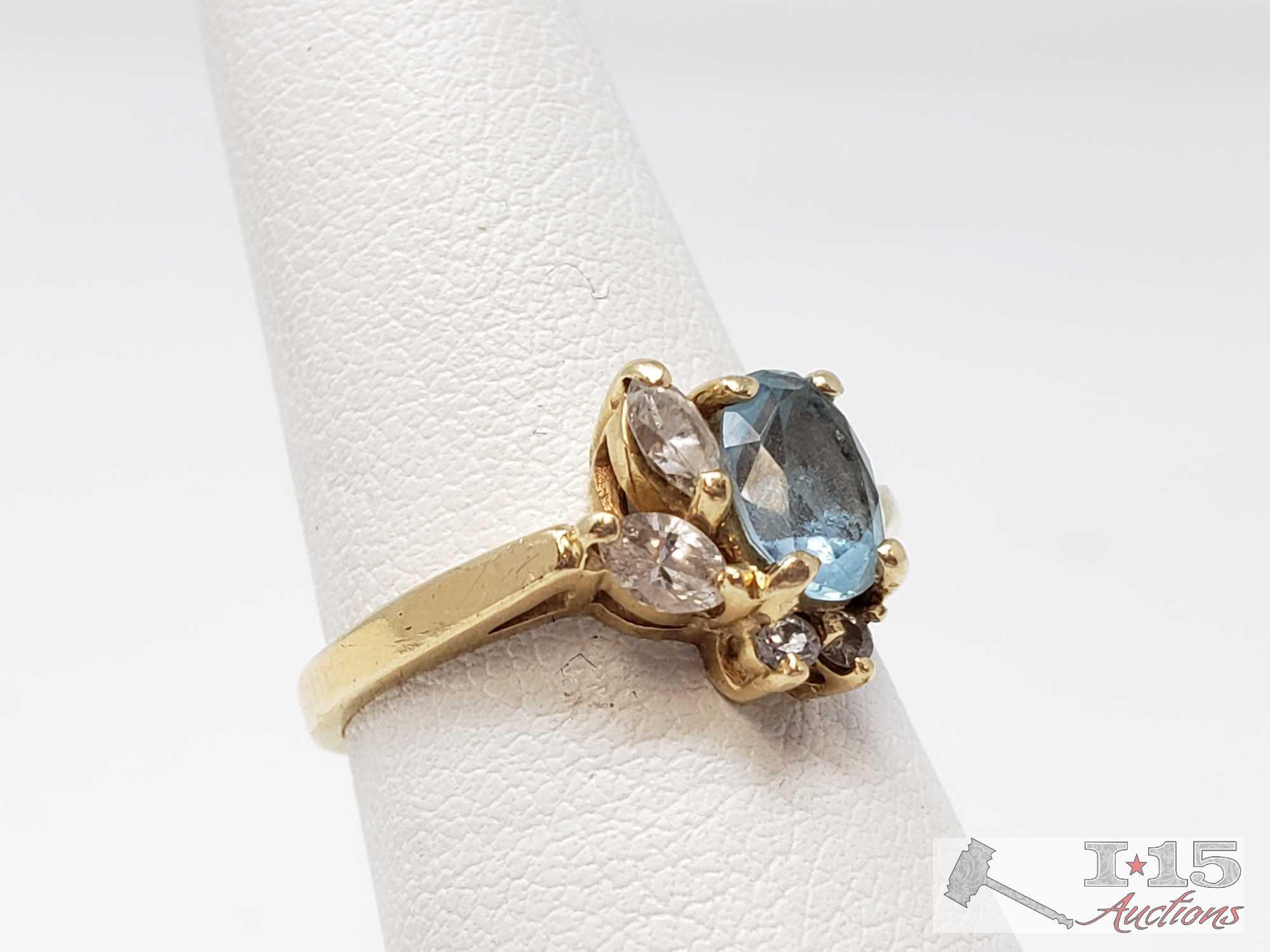 Two 14k Gold Rings with Accent Diamonds and Multi Gemstones 6.8g