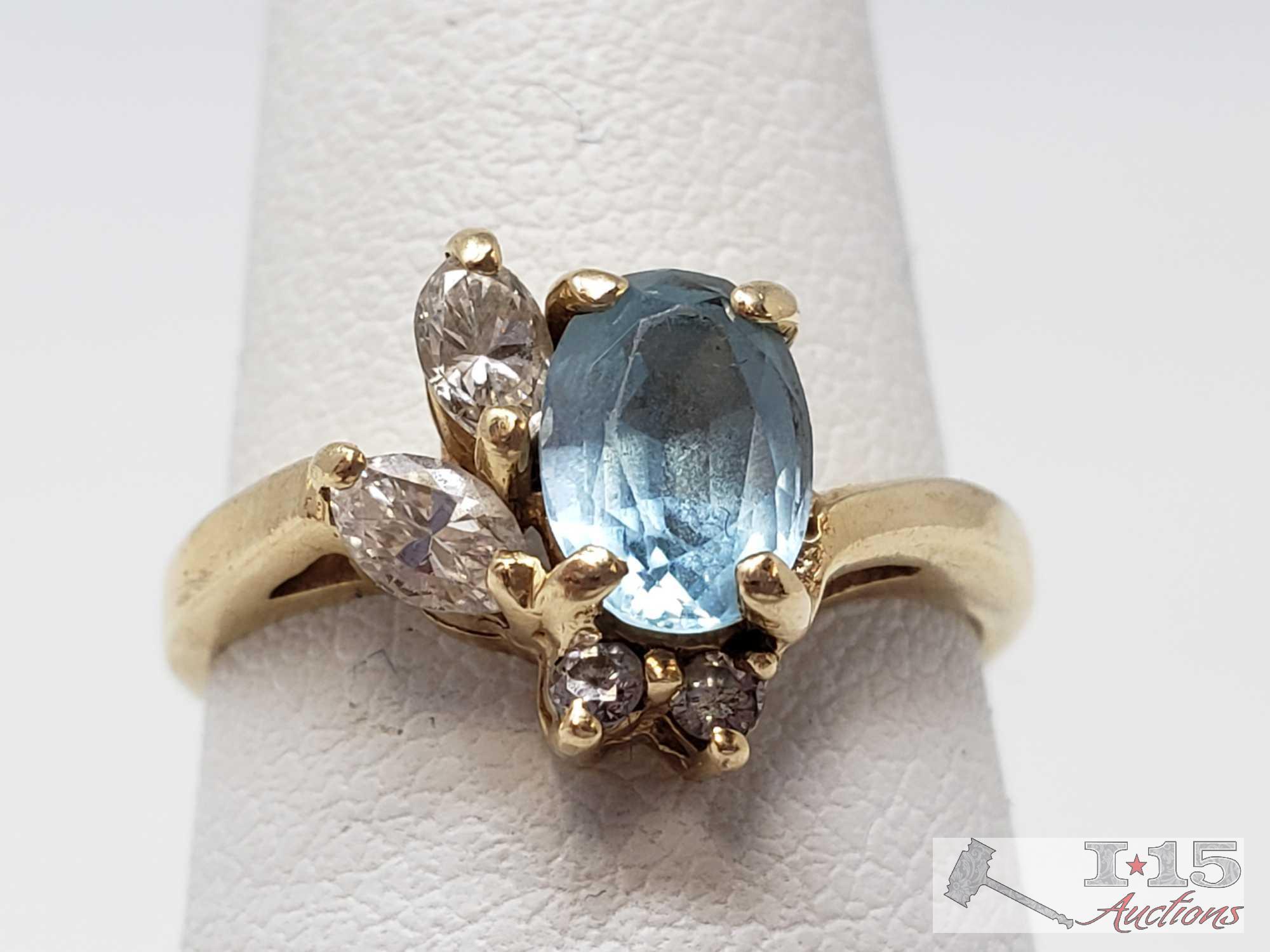 Two 14k Gold Rings with Accent Diamonds and Multi Gemstones 6.8g