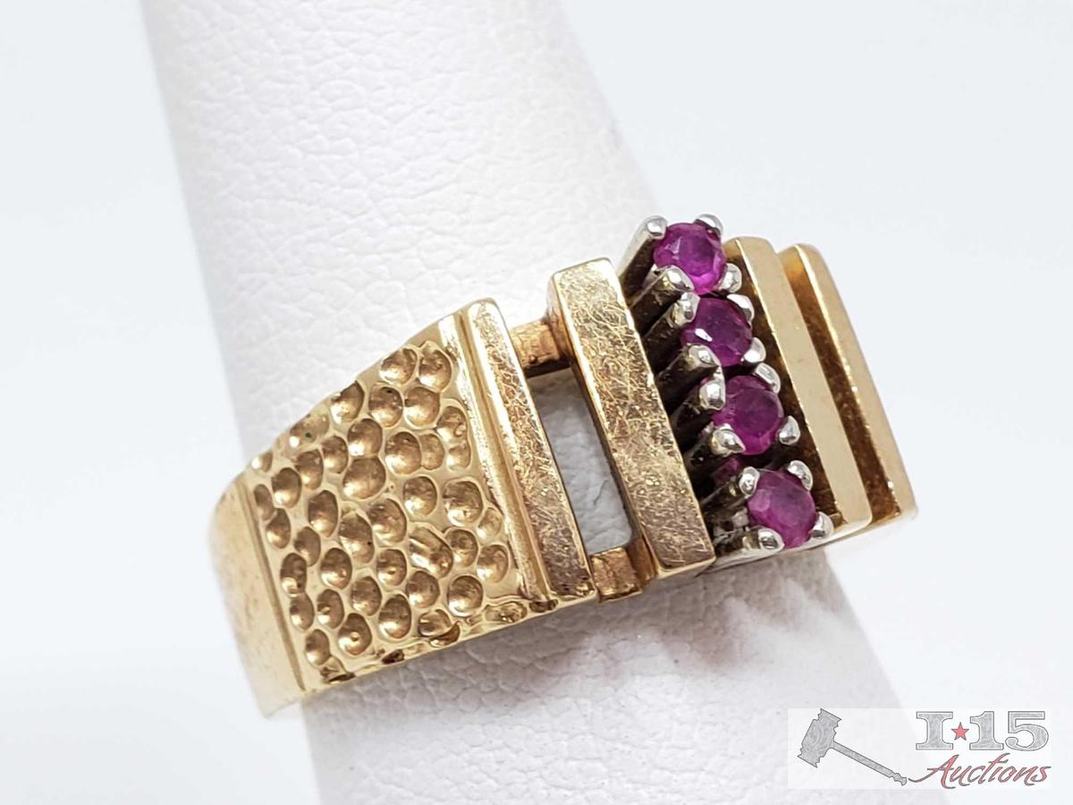 14k Gold Ring with Gemstone Stripe , 8.3g