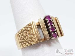 14k Gold Ring with Gemstone Stripe , 8.3g