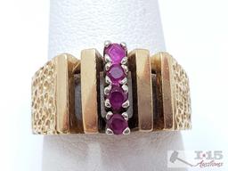 14k Gold Ring with Gemstone Stripe , 8.3g