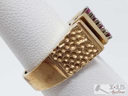 14k Gold Ring with Gemstone Stripe , 8.3g